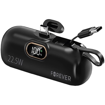 Forever MTB-100 USB-C Mini Power Bank 5000mAh - 22.5W - Czarny