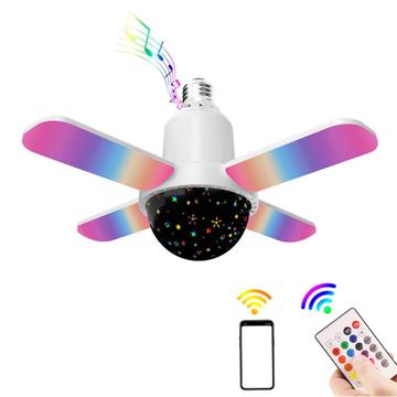 Czterolistna lampa sufitowa RGB z głośnikiem Bluetooth i pilotem - E27 - Gwieździste niebo