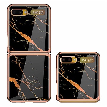 Samsung Galaxy Z Flip GKK Painted Tempered Glass Case - Black Marble