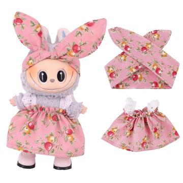 Ogrodowa sukienka i opaska na głowę dla mini figurki Labubu 17cm - różowa