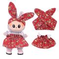 Ogrodowa sukienka i opaska na głowę dla mini figurki Labubu 17cm - czerwona