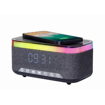 Cyfrowy budzik Gembird z podświetleniem RGB i bezprzewodowym ładowaniem 15W - czarny