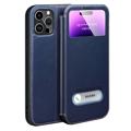 iPhone 14 Pro Max Skórzane Zamykane Etui Dual View - Błękit