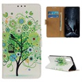 Etui-Portfel z Serii Glam Samsung Galaxy A50 - Drzewo Kwitnące / Zieleń