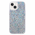iPhone 15 Plus Etui z TPU Glitter Flakes - Srebrny