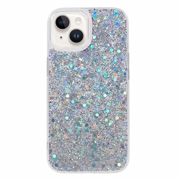 iPhone 15 Plus Etui z TPU Glitter Flakes - Srebrny