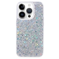 iPhone 15 Pro Max Etui z TPU Glitter Flakes - Srebrny