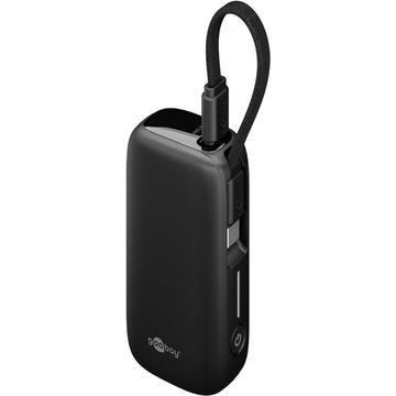 Goobay 5000mAh Power Bank z wbudowanym kablem USB-C - 20W - Czarny