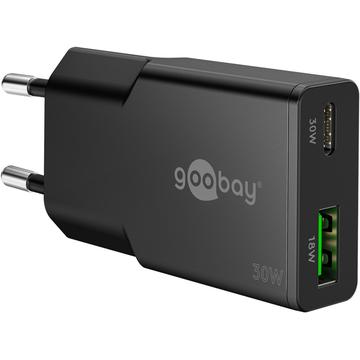 Goobay Slim USB-C PD GaN Podwójna szybka ładowarka 30W - czarna