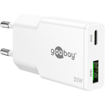 Goobay Slim USB-C PD GaN Carregador rápido duplo 30W - biała