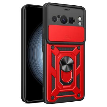 Google Pixel 8 Pro Hybrydowe Etui z Pierścieniem Obrotowym z Osłoną Aparatu - Czerwień