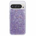 Google Pixel 9 Pro XL Etui z TPU Glitter Flakes - Fiolet