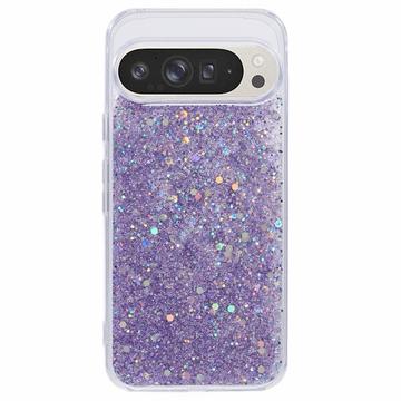 Google Pixel 9 Pro XL Etui z TPU Glitter Flakes - Fiolet