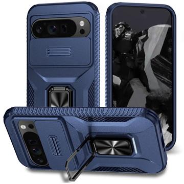 Google Pixel 9 Pro XL Hybrydowe Etui z Pierścieniem Obrotowym z Osłoną Aparatu - Błękit