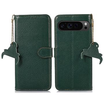 Google Pixel 9 Pro XL Skórzane Etui z Portfelem z RFID - Zieleń