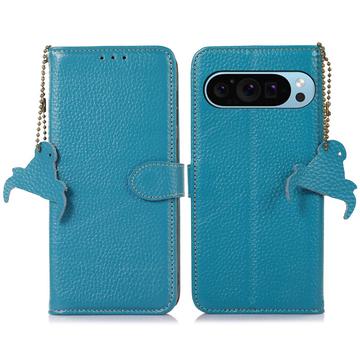 Google Pixel 9/9 Pro Skórzane Etui z Portfelem z RFID - Błękit