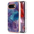 Google Pixel 9a - Galwanizowane Etui IMD z TPU z Deseniem Marmuru - Fiolet / Błękit