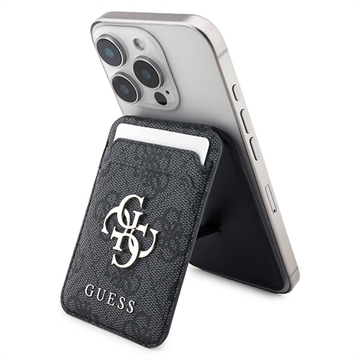 Metalowe etui na karty Guess 4G z logo i podstawką - kompatybilne z MagSafe