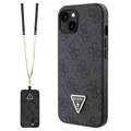 iPhone 15 Guess 4G Strass Triangle Metal Logo Etui z Crossbody Ramię - Czarne