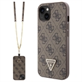 iPhone 15 Guess 4G Strass Triangle Metal Logo Etui z Crossbody Ramię - Brąz