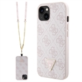 iPhone 15 Guess 4G Strass Triangle Metal Logo Etui z Crossbody Ramię - Róż