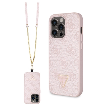 iPhone 15 Pro Max Guess 4G Strass Triangle Metal Logo Etui z Crossbody Ramię - Róż