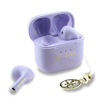 Bezprzewodowe True Wireless Guess Charm z błyszczącym efektem i klasycznym nadrukiem logo - fioletowe