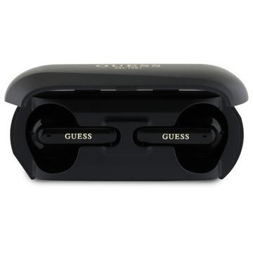 Słuchawki bezprzewodowe z etui ładującym Guess Elongated Metallic Printed Logo - Czarny
