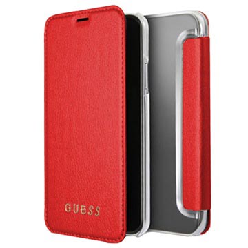 Etui Guess Iridescent Book do telefonu iPhone X Case - Czerwone / Przezroczyste