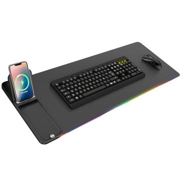 Mata na biurko H18 RGB z bezprzewodową ładowarką 15W i składaną podstawką na telefon - czarna