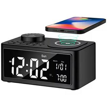 Wielofunkcyjny budzik H7 / głośnik Bluetooth z ładowaniem USB/bezprzewodowym - czarny