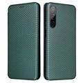 Etui z Portfelem do HTC Desire 22 Pro - Włókno Węglowe - Zielony