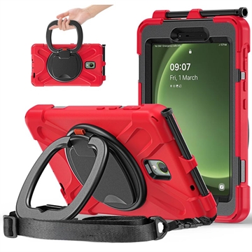 Samsung Galaxy Tab Active5 Pokrowiec Heavy Duty 360 z Paskiem na Rękę - Czerwień / Czerń