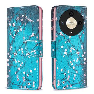 Honor Magic6 Lite/X9b Etui z Portfelem z Serii Wonder - Białe Kwiaty