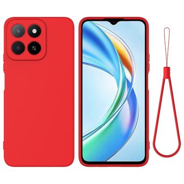 Honor X5b/X5b Plus Etui z płynnego silikonu z paskiem na rękę - czerwony