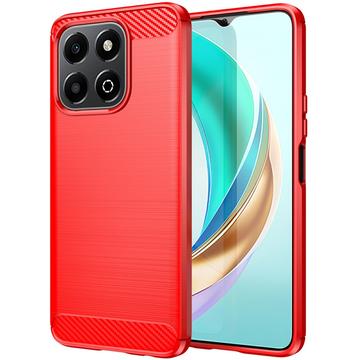 Honor X6b Szczotkowane Etui z TPU - Włókno Węglowe - Czerwień