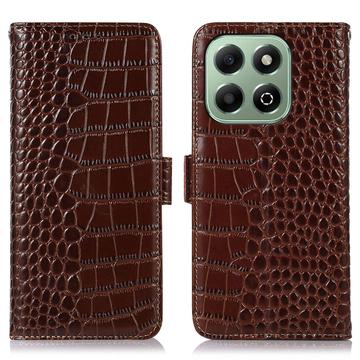 Honor X6b Skórzane Etui z Portfelem Crocodile z RFID - Brąz