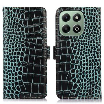 Honor X6b Skórzane Etui z Portfelem Crocodile z RFID - Zieleń