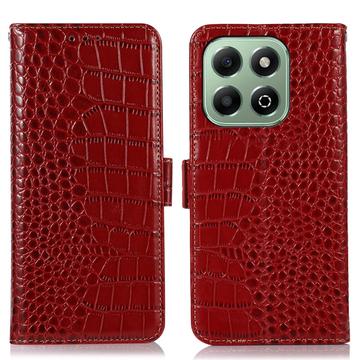 Honor X6b Skórzane Etui z Portfelem Crocodile z RFID - Czerwień