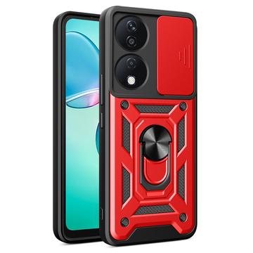 Honor X7b/90 Smart Hybrydowe Etui z Pierścieniem Obrotowym z Osłoną Aparatu - Czerwień