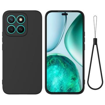 Honor X8c Etui z płynnego silikonu z paskiem na rękę - czarny