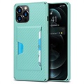 iPhone 12 Pro Max Hybrydowe Etui z Miejscem na Kartę - Włókno Węglowe