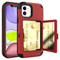Hybrydowe Etui z Ukrytym Lustrem i Kieszonką na Kartę do iPhone 12 Mini - Czerwone