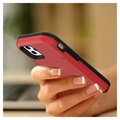 Hybrydowe Etui z Ukrytym Lustrem i Kieszonką na Kartę do iPhone 12/12 Pro - Czerwone