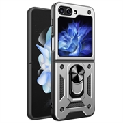 Samsung Galaxy Z Flip6 Hybrydowe Etui z Uchwytem Ring - Srebrny