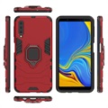 Hybrydowe Etui z Uchwytem w Kształcie Pierścienia do Samsung Galaxy A7 (2018) - Czerwone