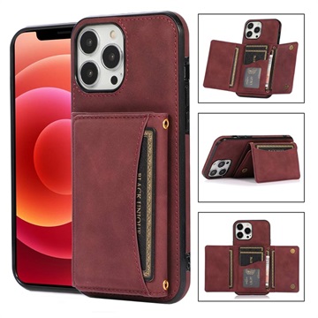 iPhone 14 Pro Hybrydowe Etui z Portfelem - Czerwone Wino