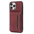 iPhone 14 Pro Hybrydowe Etui z Portfelem - Czerwone Wino