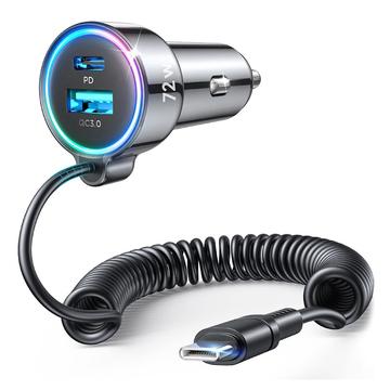 Przewodowa szybka ładowarka samochodowa Joyroom JR-CL07 3-w-1 72W - USB-C, USB-A - czarna