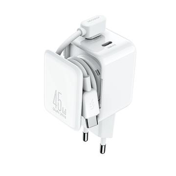 Ładowarka ścienna Joyroom JR-TCL05 45W GaN z dwoma portami USB-C i organizerem kabli - biała